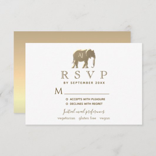 Eenvoudige moderne witte & gouden folie olifant br RSVP kaartje (Voorkant / Achterkant)