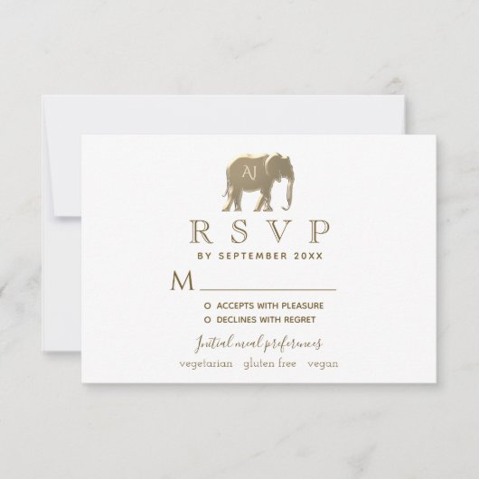 Eenvoudige Moderne Witte & Gouden Folie Olifant Tr RSVP Kaartje (Voorkant)