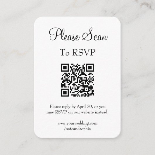 Eenvoudige Moderne Witte Huwelijksscan QR Code Informatiekaartje (Voorkant)