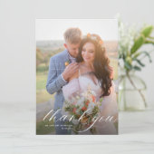 Eenvoudige moderne witte kalligrafie bruiloft bedankkaart (Staand voorkant)