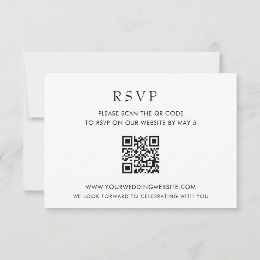 Eenvoudige, moderne, witte QR-CODE RSVP Kaartje (Voorkant)