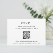 Eenvoudige, moderne, witte QR-CODE RSVP Kaartje (Staand voorkant)