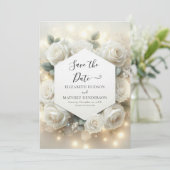 Eenvoudige moderne witte rozen bruiloft save the date (Staand voorkant)