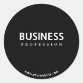 Eenvoudige moderne witte tekst op zwart ronde sticker (Voorkant)