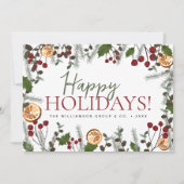 Eenvoudige Moderne Xmas Pine Holly Bedrijfsnaam Feestdagenkaart (Voorkant)