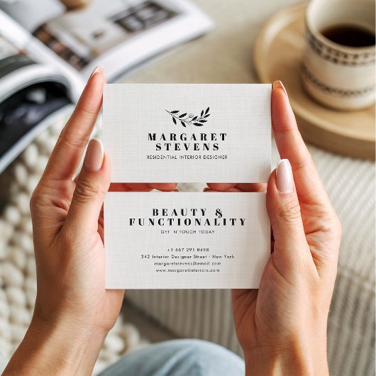 Eenvoudige moderne zacht beige linnen elegante tak visitekaartje