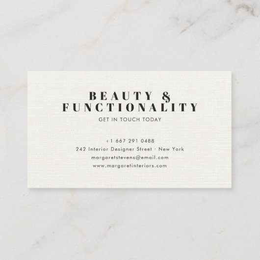 Eenvoudige moderne zacht beige linnen elegante tak visitekaartje (Achterkant)