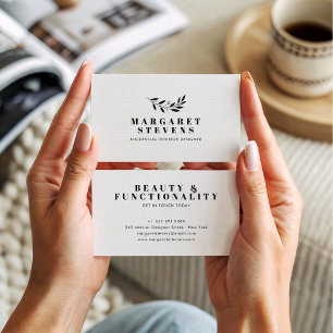 Eenvoudige, moderne, zachte beige linnen elegante  visitekaartje