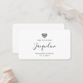 Eenvoudige moderne Zilver Heart Flat Place Card Plaatskaartje