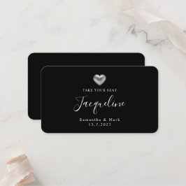 Eenvoudige moderne Zilver Heart Flat Place Card Plaatskaartje