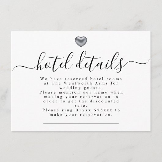 Eenvoudige moderne, zilveren hardeweddenschappen informatiekaartje (Voorkant)