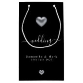 Eenvoudige, moderne, zilverkleurige Heart Weddensc Klein Cadeauzakje (Achterkant)