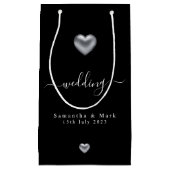 Eenvoudige, moderne, zilverkleurige Heart Weddensc Klein Cadeauzakje (Voorkant)