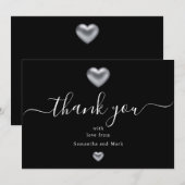 Eenvoudige, moderne, zilverkleurige, zwarte heart- kaart (Voorkant / Achterkant)