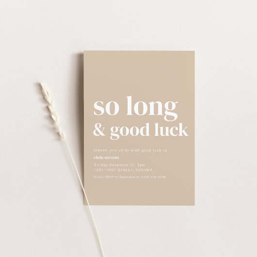 Eenvoudige moderne zo lange afscheidsfeestje uitno kaart
