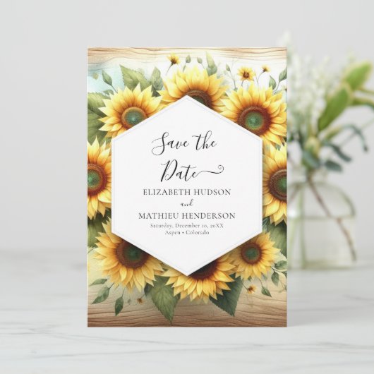 Eenvoudige moderne zonnebloem bruiloft save the date (Staand voorkant)