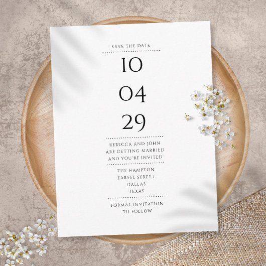 Eenvoudige Moderne Zwart en Wit sparen de Datum Briefkaart