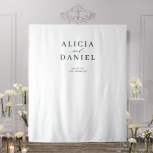 Eenvoudige moderne zwart-wit bruiloft achtergrond wandkleed