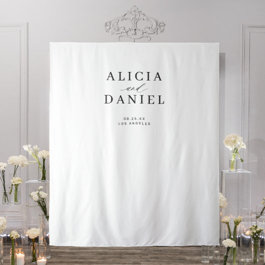 Eenvoudige moderne zwart-wit bruiloft achtergrond wandkleed