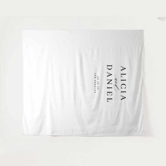 Eenvoudige moderne zwart-wit bruiloft achtergrond wandkleed (Voorkant (horizontaal))