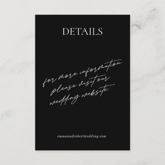 Eenvoudige Moderne Zwart-wit bruiloft Details Informatiekaartje (Voorkant)