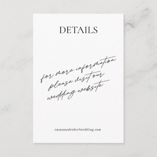 Eenvoudige Moderne Zwart-wit bruiloft Details Informatiekaartje (Voorkant)