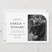 Eenvoudige moderne zwart wit chique foto bruiloft kaart (Voorkant)