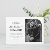 Eenvoudige moderne zwart wit chique foto bruiloft kaart (Staand voorkant)