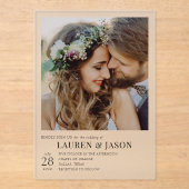 Eenvoudige Moderne Zwart-wit foto bruiloft Acryl Uitnodigingen (Voorkant)