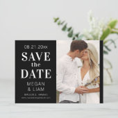 Eenvoudige moderne zwart-wit foto save the date (Staand voorkant)