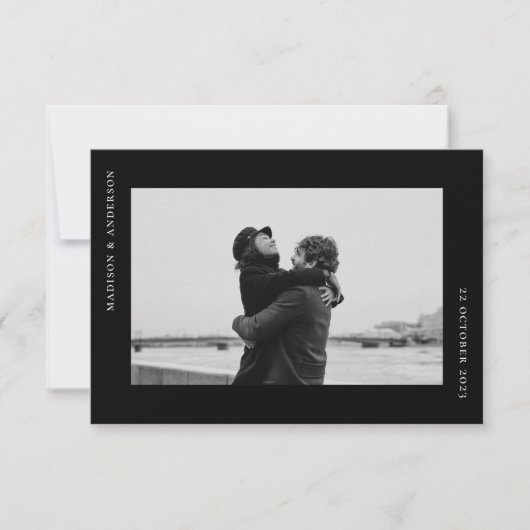 Eenvoudige Moderne Zwart Wit Huwelijk Romantische  Bedankkaart (Voorkant)