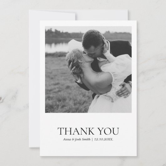 Eenvoudige moderne zwart-wit minimalistische foto bedankkaart (Voorkant)