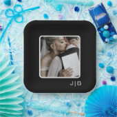 Eenvoudige moderne zwart-wit monogram foto papieren bordje (Feest)
