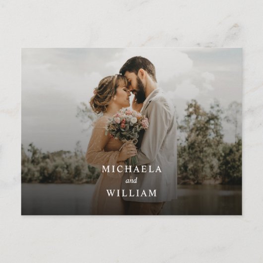 Eenvoudige moderne zwart-wit overlay foto bruiloft uitnodiging briefkaart (Achterkant)