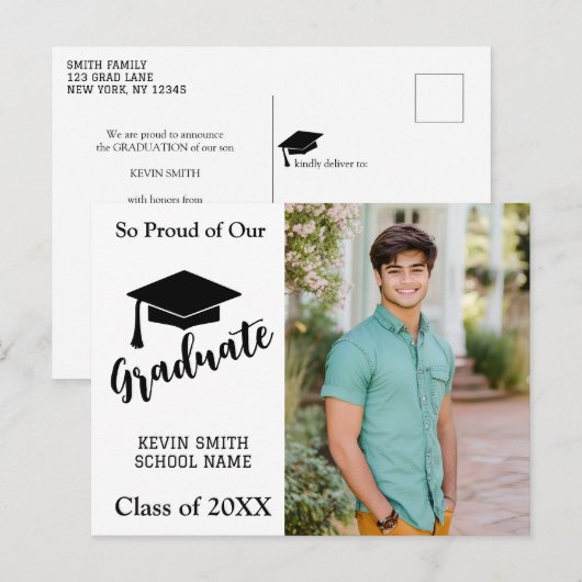 EENVOUDIGE MODERNE ZWART-WITTE AANKONDIGINGSANSICH AANKONDIGINGSKAART (Voorkant / Achterkant)