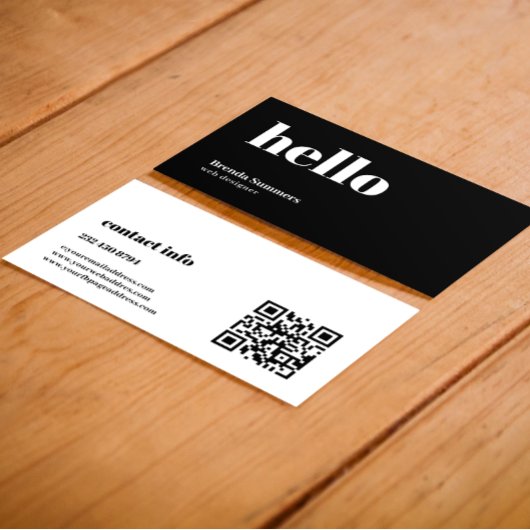 Eenvoudige moderne zwart-witte achtergrond QR-code Visitekaartje