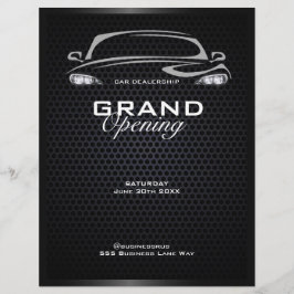 Eenvoudige moderne zwarte autohandel grand opening flyer