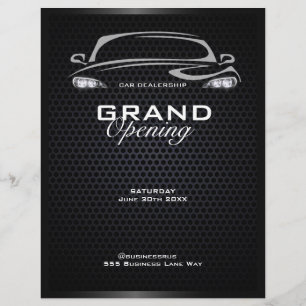 Eenvoudige moderne zwarte autohandel grand opening flyer
