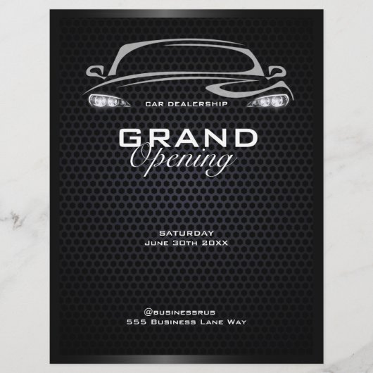 Eenvoudige moderne zwarte autohandel grand opening flyer (Voorkant)