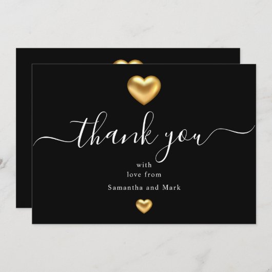 Eenvoudige, moderne zwarte-bruiloft Gold-hartflatk Kaart (Voorkant / Achterkant)