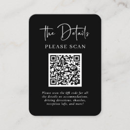 Eenvoudige moderne zwarte bruiloft met QR-code Informatiekaartje