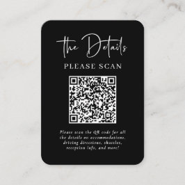 Eenvoudige moderne zwarte bruiloft met QR-code Informatiekaartje