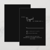 Eenvoudige Moderne Zwarte Bruiloft RSVP Kaartje (Voorkant / Achterkant)