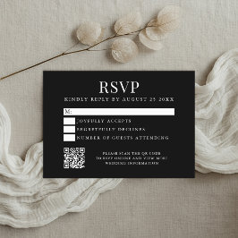 Eenvoudige Moderne Zwarte en Witte Bruiloft RSVP Kaartje