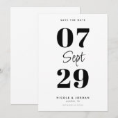 Eenvoudige Moderne Zwarte en Witte Bruiloft Save The Date (Voorkant / Achterkant)