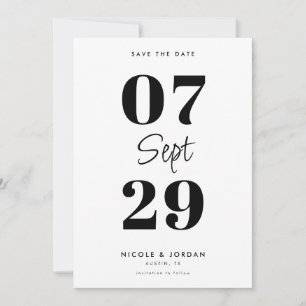 Eenvoudige Moderne Zwarte en Witte Bruiloft Save The Date
