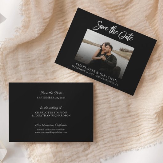 Eenvoudige Moderne Zwarte en Witte Foto sparen de  Bedankkaart