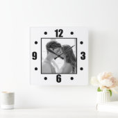 Eenvoudige, moderne zwarte en witte foto vierkante klok (Huis)