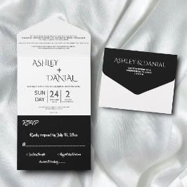 Eenvoudige Moderne Zwarte en Witte Kalligrafie Bru All In One Uitnodiging