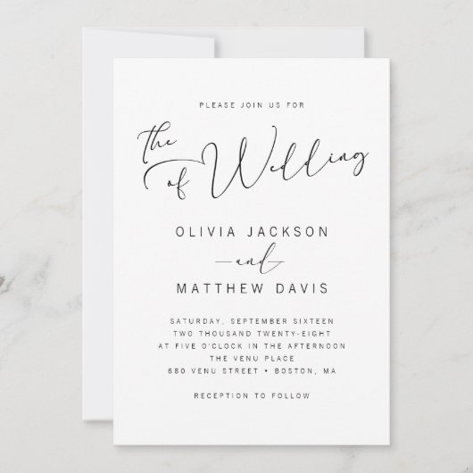 Eenvoudige moderne zwarte en witte kalligrafie kaart (Voorkant)